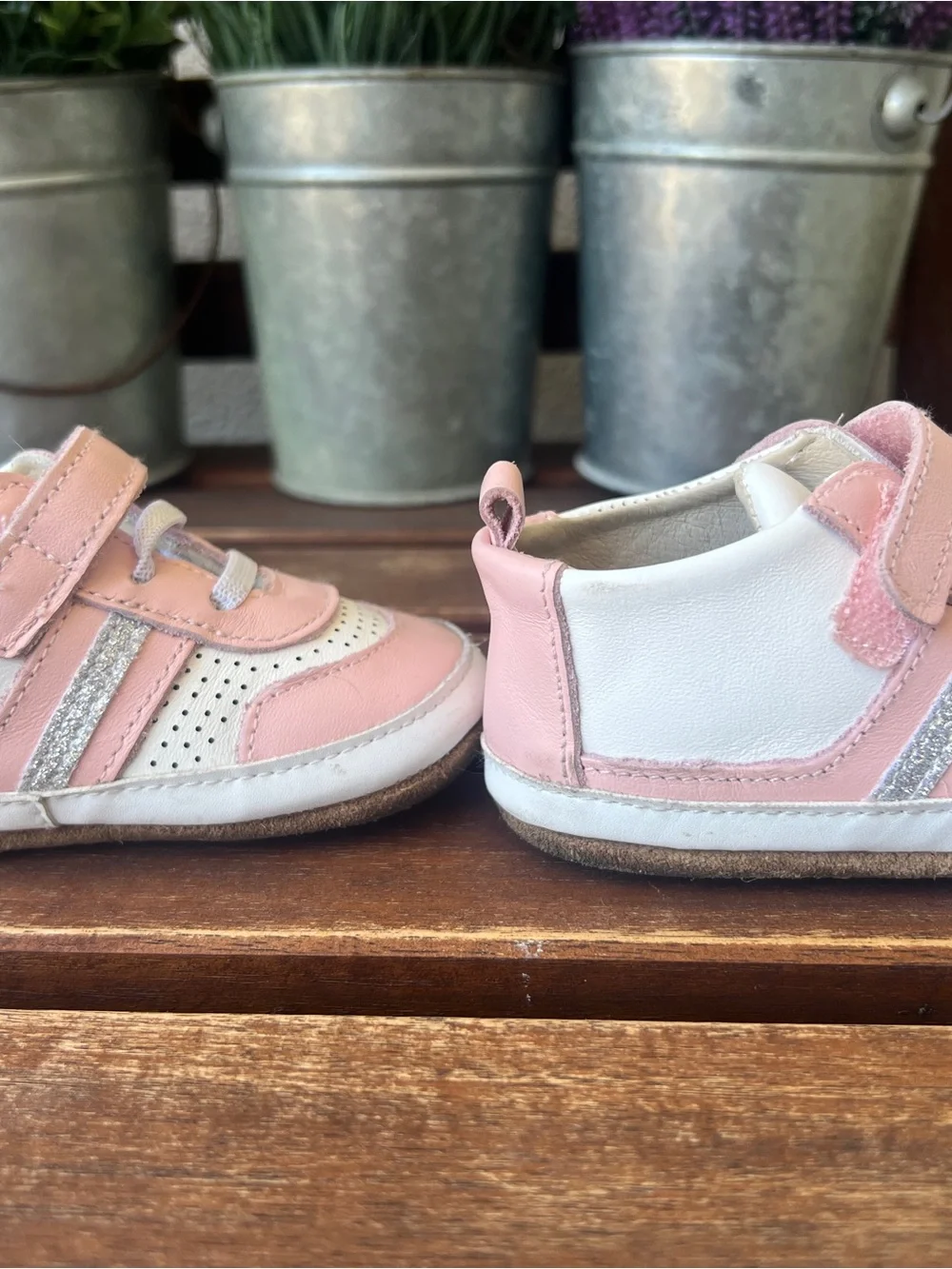 Robeez Pink and White Baby Walker Sneakers